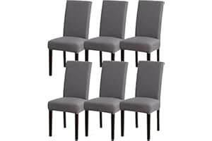 ‎SUFDARI Stuhlhussen 6er Set Grau, Stretch Esszimmer Stuhlbezug für Esszimmerstühle, Abnehmbarer Waschbarer Spandex Stuhlüberzug für Küchenstühle ,Hotel, Bankett(Grau, 6 Stück)