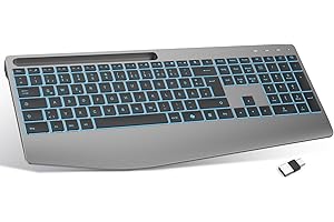 ‎TECURS TECURS Kabellose Tastatur mit Handballenauflage, 2,4 GHz Ergonomische Tastatur QWERTZ mit Copilot, Hintergrundbeleuchtung, Leise Wiederaufladbar Funktastatur für Windows, PC, Laptop