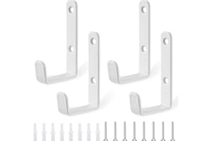 HonQiShiMY 4pcs Ganchos Resistentes para Pared en Forma de J, Gancho pared de Garaje Blanco Resistentes, Percheros, Ganchos para Abrigos,Soporte de Hierro Pared para Artículos Voluminosos