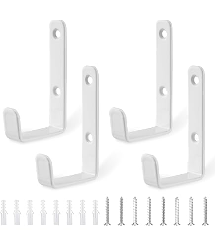 Lot De 4 Crochets Muraux En L En Fer Blanc - Charge 15 Kg - Pour Garage, Atelier, Cave