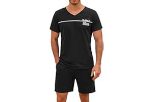 Marvmys Mens Pyjamas Shorty Short Sleeve Set Cotton Men's Nightwear Breathable and Comfortable Sleepwear Pjs Set Men's Loungewear Set with Pockets