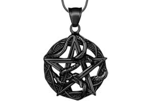 Hipunk Pentagram Mens Necklace - Star Pentagram Entwined Snake Necklace Gothic Snake Medallion Pendant 18k Gold/Black Gun Plated Amulet Protection Jewelry