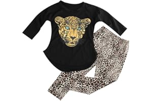 ggudd Girl's Leopard Printed Long Sleeve Tops and Leggings Pants Outfits Sets