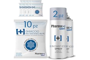 PHARMA+SPORT Kit Ghiaccio Sportivo 10+2 Ghiaccio Istantaneo Monouso + Ghiaccio Spray 400ml – Primo Soccorso per Traumi, Distorsioni, Contusioni – Made in Italy