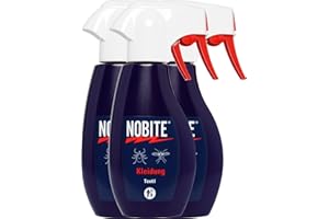 NOBITE Abiti Spray Permetrina 200 ml (Confezione da 3) – Repellente per Zanzare, Zecche e Insetti, Protezione per Indumenti fino a 1 Mese