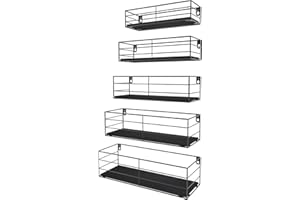 EYMPEU Estanterias de Pared, Estantes Flotantes de Pared Set de 5, Apto para Sala de Estar, Dormitorio, Cocina, Baño, Ahorre Espacio en El Hogar(Negro).