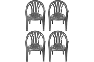 simpa Solana GREY Stackable Low Back Plastic Garden Chairs - Set of 4