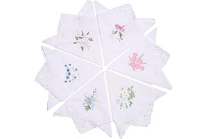 BBBORVOX 6 Pieces Women's Cotton Handkerchief Flower Embroidered Women's Handkerchief Ladies' Vintage Floral Handkerchief Ladies' Vintage Floral Handkerchief Handkerchiefs Women Cotton Embroidered Handkerchief