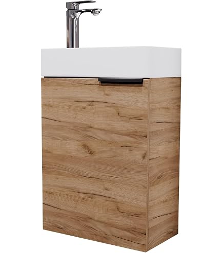 Meuble Lavabo Matteo 50 Cm – Chêne Rustique Avec Vasque Céramique Et 2 Portes Fermeture Douce