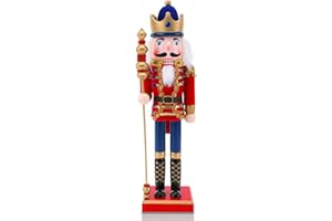 Aceshop Nussknacker Weihnachten 38cm/15 Zoll Großer Nussknacker König mit Zepter Nussknacker Figur Holz Deko-Nussknacker Weihnachtlich Dekorieren Handbemalter Deko-Nussknacker Soldat Weihnachtsschmuck