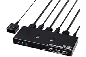 DGODRT KVM HDMI Switch 2 Port, Commutateur USB HDMI 4K@60Hz YUV RGB 4:4:4 Ultra HD pour 2 PC Partager 1 Moniteur Clavier Souris Imprimante Scanner, avec 2 Câbles USB