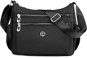 FORRICA Casual Bolso Mujer Bandolera Grande Bolso de Hombro Bolsa Cruzado Ligera Nylon Crossbody Múltiples Bolsillos Negro