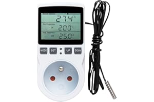 Fivtsme Prise Thermostat, Regulateur Température Numérique, 220V Thermostat Terrarium, Thermostat Prise Thermostat avec Sonde, Prise Thermostat Chauffage pour Serre, Aquarium (Prise FR)
