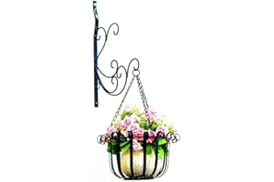 Meetgre Porte Plante Mural Metal Forgé pour Extérieur et Intérieur, Pot Suspendu Plante Crochet de Fleur, Décoration Fer Forgé pour Jardin, 40 x 24,5 CM, Noir