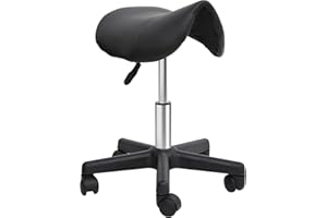 HOMCOM Tabouret à roulettes, tabouret de massage avec hauteur réglable 43-55 cm et selle ergonomique, chaise de travail à roulettes pivotant 360°, pour salon de massage, tatouage, clinique, spa, noir