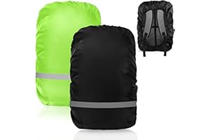 2 Pcs Funda Impermeable para Mochila(26-40L), ELEPRUC Funda Lluvia para Mochilascon Rayas Reflectantes, Fundas para Mochilas con Cruz Antideslizante, (Negro y Verde)