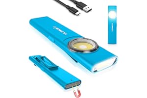 klarus E5 Mini EDC Torch,USB C Rechargeable Torches with 600 Lumens COB Work Light，Flat Flashlight with Magnetic Base and Buckle Clip Suitable for Hiking, Camping ，Emergency （Blue）