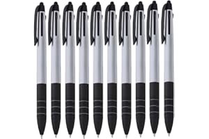 NoTrash2003® Set di 10 penne a sfera 4 in 1, a tre colori (blu, rosso e nero), con pennino capacitivo, di colore argento