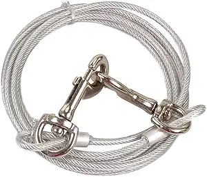 Oaky Heavy-Duty Strong Vinyl Coated-Aircraft Stainless Steel Tie-Out Cable/Leash for Dogs & Puppies (White: 8/10/15 feet) Thickness 3mm. (15 Feet)