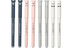 hocadon 8 Pieces Erasable Rollerball Pens Friction Pens, 0.35mm Cute Cartoon Animal Erasable Black Ink Gel Pen, Erasable Gel Pen Easy to Rub for Student Stationery Office Supplies