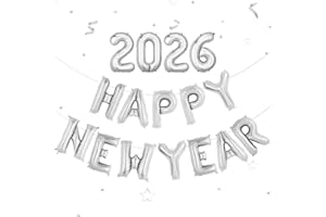 IWIIO 2026 Happy New Year Balloons, 16 Inch Gold Foil Balloons Decorations 2026 for 2026 New Year's Eve Party Decoration Supplies (Silver)