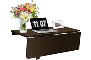 COSTWAY Składany stół montowany na ścianie, 80 cm x 60 cm, składany stół ścienny z nóg z drewna sosnowego, zajmuje mało miejsca, składany stół ścienny do kuchni, sypialni, jadalni, gabinetu, obciążenie do 40 kg (brązowy)