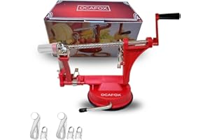OCAFOX Éplucheur Pomme 3-en-1 avec 3 Lames Supplémentaires - Lames en Acier Inoxydable, Base à Ventouse Puissante – Épluche, Coupe et Vide Fruits & Légumes – Outil Manuel pour Cuisine Maison