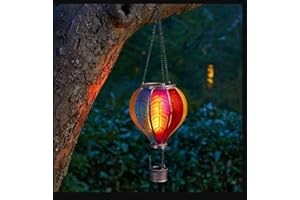 Garden Mile Balloon Fiesta Realistic Flaming Effect Solar Powered Hot Air Balloon Hanging Lantern Colourful Metal Solar Light for Garden Outdoor Indoor Use Novelty Patio Lighting (Mutli-Coloured)