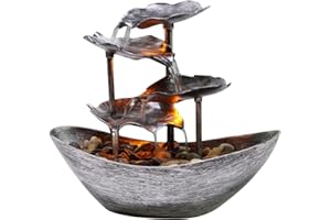 SCOOVY Fontana D'acqua Da Tavolo, Decorazione Per Fontana Da Tavolo Con Foglia Di Loto A 4 Livelli, Pompa Automatica Per Fontana Da Tavolo USB Con Interruttore Di Alimentazione, Fontana Da Tavolo Per Interni