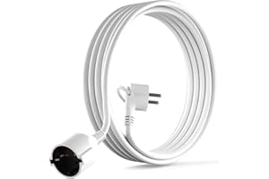 MutecPower 3m Rallonge Schuko avec fiche Plate coudée à 90° avec Contact de Protection jusqu'à 250V 16A rallonge de câble IP20 avec Contacts de Terre - Prolongateur de 3 mètres Blanc