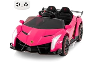 DREAMADE Elektroauto für Kinder, 12V Lamborghini Kinder Auto mit hydraulischer Tür, Elektroauto mit Fernbedienung & Musik & MP3 & LED-Licht, Elektrofahrzeuge für Kinder ab 3 Jahre (Rosa)