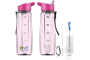 Hydrate 2.One Butelka na wodę bez BPA ze słomką i motywacyjnymi znacznikami czasu | Szczelna butelka sportowa do ćwiczeń kempingowych na siłownię i aktywności na świeżym powietrzu | 750 ml