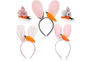 DPKOW 3pcs Cerchietto per Orecchie Coniglio di Pasqua, 2pcs Mollette per Capelli da Coniglio, Taglia Unica per Bambini Adulti Pasqua Coniglio Costume Travestimento Accessori Bomboniere Decorazioni
