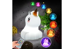 Glinrui Luz de noche Unicornio Luz Nocturna Infantil Mesa lámpara de cabecera silicona, 9 colores LED lámpara de cama Dormitorio, Regalos para bebés, niños pequeños, niños, niñas, mayores - Mediano