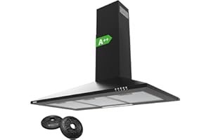 CIARRA Cappa Aspirante 90 cm Classe A++ 370 m³/h, 3 Velocità, con Filtro a Carbone CBCF002X2, Camino Estensibile - Cappa Cucina Nero