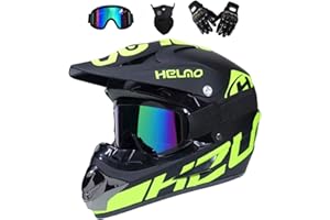 KHBTFNB Unisex Full Face MTB Motocross Helmet, with Goggles Mask Gloves, Youth Kid Off Road Motorbike ATV Scooter Crash Helmet, Downhill Quad Dirt Bike Enduro Helmet, Gift for Boy and Girl