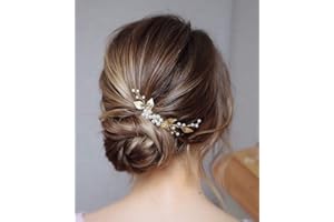 Unicra Forcine per capelli da sposa con fiori e cristalli, accessorio per capelli con foglie e perle, per donne e ragazze (confezione da 3) (oro)