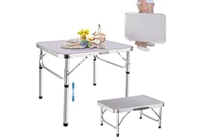 7SEVENJOKERS 60 cm großer Klapptisch, tragbar, kleiner Camping-Picknicktisch, Garten, Outdoor, klappbarer Esstisch mit Aluminiumrahmen und verstellbarer Höhe für drinnen und draußen, 60 x 45 x 25,9 cm (L x B x H)