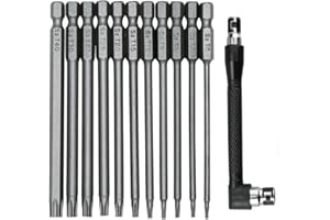 通用 Fongmore - Set di 11 cacciaviti Torx da 75 mm, con gambo esagonale da 1/4 inch, T6, T7, T8, T9, T10, T15, T20, T25, T27, T30, T40, con porta punte per cacciavite ad angolo L