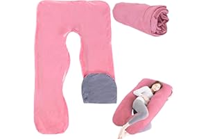 TOATELU Schwangerschaftskissenbezug U-Förmiger Kissenbezug: Baumwolle Abnehmbarer Körperkissen, Ersatzbezug für Erwachsene Stillkissen, Maschinenwaschbar, 140 x 80 cm (Rosa + Grau)