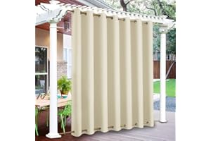 Rosnek Rideaux d'Extérieur, 1 Pièce Rideau pour Pergola, Rideau Exterieur Terrasse avec Œillets Supérieurs et Inférieurs,Imperméables, pour Balcon, Terrasse, Pergola (H 243 x L 254 cm, Beige)