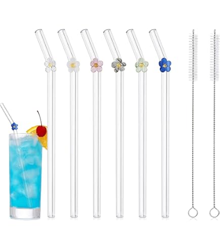 Lot De 6 Pailles En Verre Réutilisables De Qualité Avec 2 Brosses De