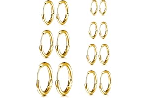 COYUN 7 Paar Kleine Edelstahl Creolen Ohrringe, Hypoallergene Knorpelschläfer Huggie Ohrringe, Piercing Schmuck, Creolen Klein Ohrring Für Damen Herren, Knorpel Hypoallergenes Ohrring-Set (Gold)