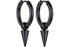 FOCALOOK Mens Huggie Earrings Drop Spike Cone Triangle Star Hinged Hoop Earrings, Gold Plated/Stainless Steel/Black (Send Gift Box)
