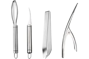 LONGHAO 4 PCS Pinzette di Pesce per Pesce Gambero Deveiner Utensili Raschietto per Pesce Coltello per Gamberetti,Set di Strumenti per Frutti di Mare in Acciaio Inossidabile Adatto per Pesce/Gamberi