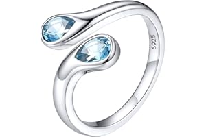 Silvora Bagues Femmes en Argent 925 Anneaux Ouvert Réglables avec Pierre de Naissance Douze Mois Type de Larme Alliance Bijoux Cadeau pour Soeur Maman Bague Fille avec Boîte Gratuit