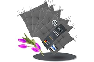 LILENO HOME Linda FUM Lot de 6 coussins de chaise (32) Gris foncé (40 x 40 x 6 cm) – Coussins d'assise pour jardin, cuisine ou salle à manger – Résistant aux UV pour l'intérieur et l'extérieur