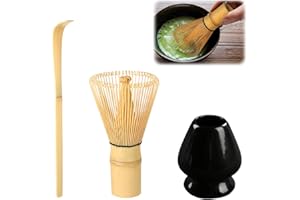 Strehknewen Matcha-Set, Matcha Tee Set mit Bambus Schneebesen, 80 Zinken, Handarbeit, Traditionell Japanische Teezeremonie, Grüner Tee Pulver Set, 3-teiliges Geschenk-Set, Einfach zu Reinigen(Schwarz)