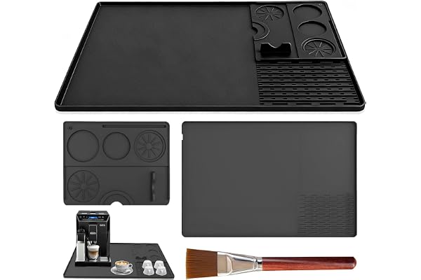 Kaffematta, kaffemaskin, silikonmatta, set inklusive halkfri matta, tampermatta och rengöringsborste för helautomatisk kaffemaskin, skärmhållare, espressomaskin 40 x 60 cm, droppmatta, porslin