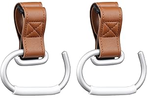 Vihir Gancho para cochecito de bebé, para bolsos, gancho para cochecito grande, universal, accesorios para cochecito, cuero PU+aleación de aluminio+funda protectora antideslizante de silicona